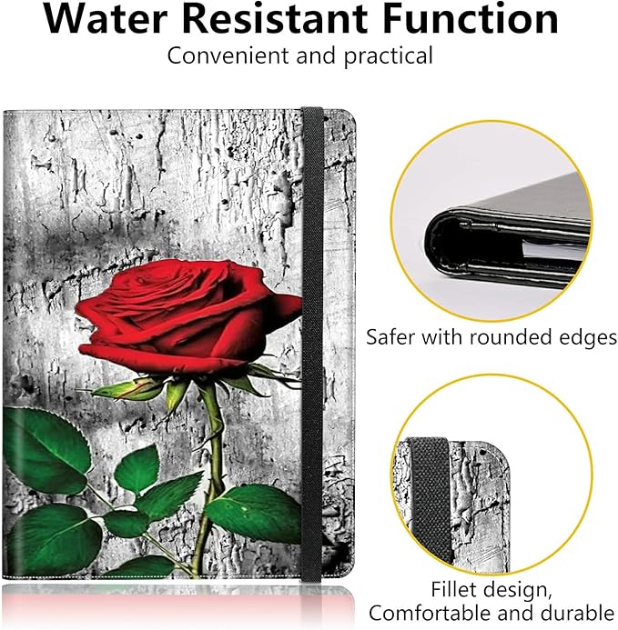 PU Leather Padfolio Folder Clipboard Portfolios Organizer Conference Document Organizer with Business Card Holder Storage Clipboard Writing Pad,Elegant Red Rose