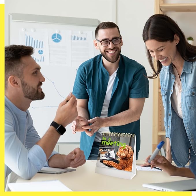 40 Pages Funny Desk Sign, 34 Different Fun and Flip-Over Messages plus 6 Erasable Blank Pages, Funny Desktop Flip Book for Office Gifts Desk Accessories (Dog Design)