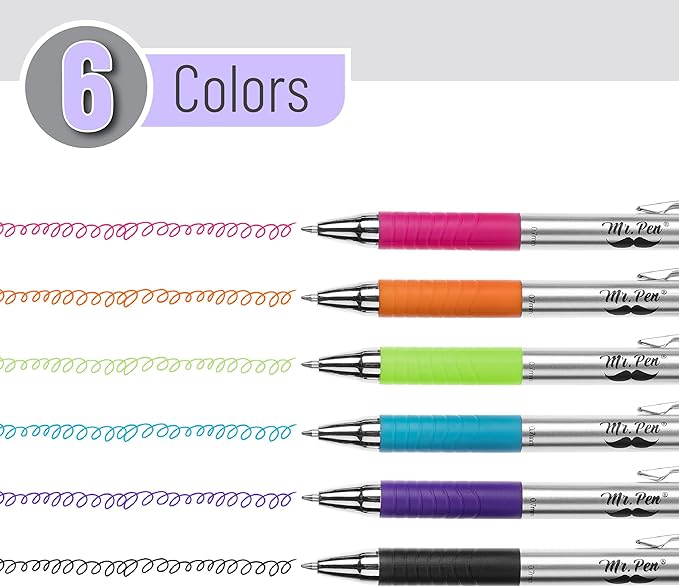 Mr. Pen No Bleed Pens, Bible Pens, Fine Tip, Assorted Color, Pack of 6