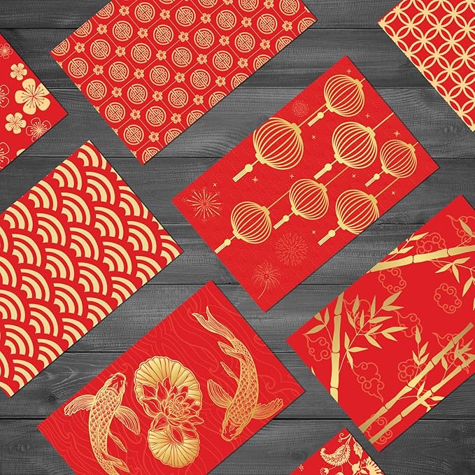 64 Pcs Red Envelopes Chinese New Year 2024 Lucky Money Envelopes Hong Bao Red Pocket Envelope for Money Year of the Dragon 2024 Gifts for Spring Festival Wedding Birthday