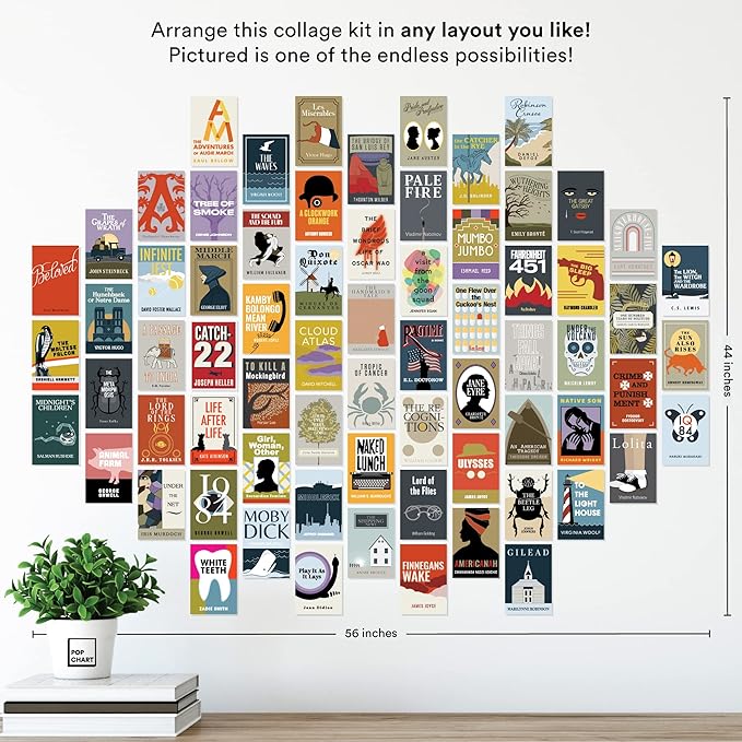 Pop Chart | Notable Novels Wall Collage Kit | 70 Pcs 4" x 6" Art Prints | Colorful Academic Decor for Home, Dorm, or Classroom | 100% Made in the USA