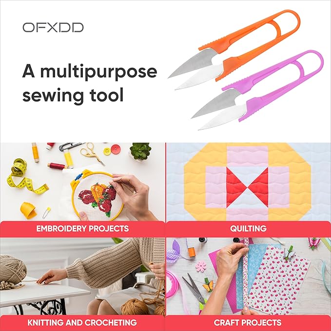 Thread Snips for Sewing - Thread Cutter/Clippers U Shape - Sewing Scissors Small - Thread Nippers/Trimming, Yarn Scissors for Knitting, Stitch - Mini DIY Supplies, Plastic Handle, 2 Pcs