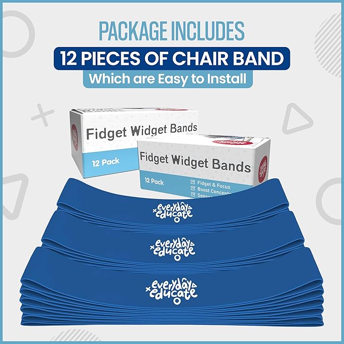 Chair Bands for Kids with Fidgety Feet - Fidget Bands for Classroom Chairs, Feety Bands, Sensory Flexible Bands, ADHD Chair Bands for kids, Anti-Snap Bands for Desk and Seats Blue (Pack of 24)