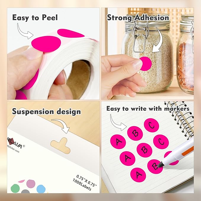 PARLAIM 3/4 Inch Roll Color Coding Labels,4000 per/4 Rolls Round Adhesive Color Coding Circle Dot Stickers for Office Home (Fluorescent Pink)