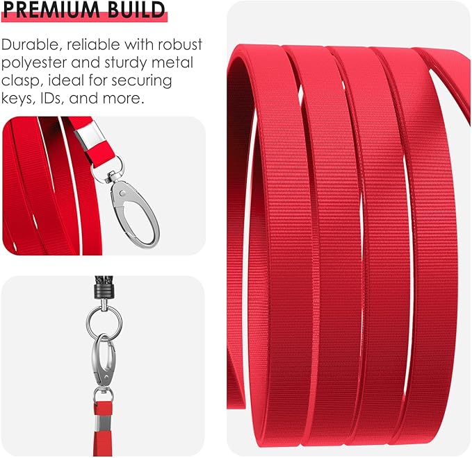 10 Pack Lanyards for ID Badges, Cruise Ship Cards, Keys, Keychain, Long-lasting Neck lanyard Strap with Clasp, Cruise Badge Key Lanyards for Men, Women, Teachers, Kids (Red)
