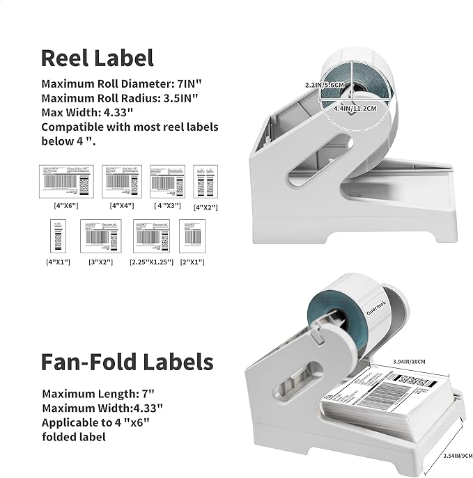 Guermok Thermal Shipping Label Holder for Rolls & Fan-Fold, Fragile Stickers for Shipping, Label Stand Desktop Printer Holder-Home Office Accessory- Sticker Dispenser for Holographic Vinyl