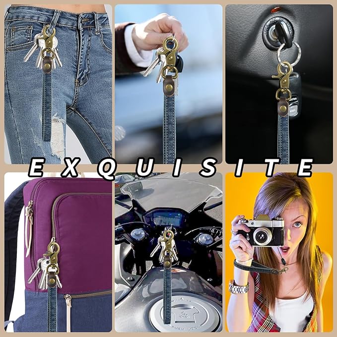 Fishent Denim Wristlet Keychain for Women Men, Cute Key Chain, Wrist Lanyards for Car Keys ID Badge Wallet Card Holder