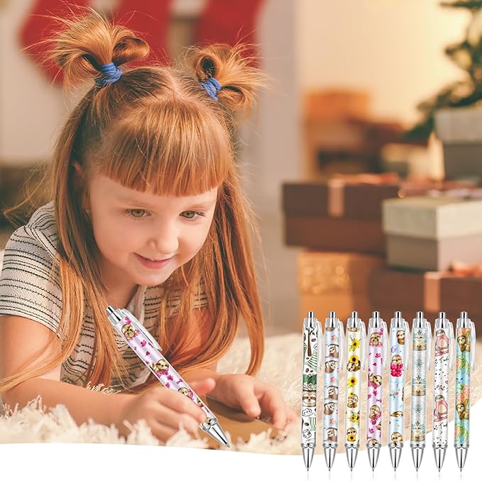 Ireer 8 Pcs Ballpoint Pens for Women 1.00 mm Cute Black Ink Fancy Pens Fine Point Smooth Writing for Journaling Aesthetic Office Supplies(Sloth)