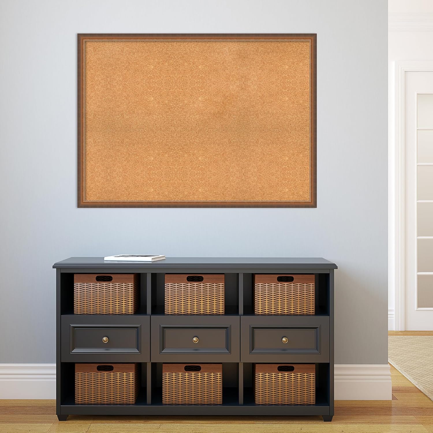 Amanti Art Natural Cork Board for Wall, 32x44 Vision Board with Bronze Frame, Oversize Corkboard Office Decor for Home Organization, Modern Corkboard Pinboard to Display Items for Home Organization