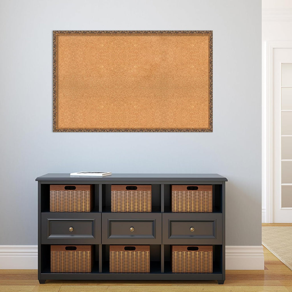 Amanti Art Natural Cork Board for Wall, 28x44 Vision Board with Bronze Frame, Oversize Corkboard Office Decor for Home Organization, Traditional Corkboard Pinboard to Display Items for Home