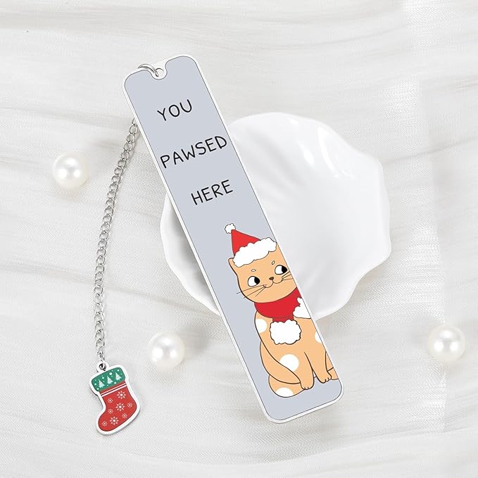 Christmas Bookmark, Stocking Stuffers for Women Men 2024, Cat Lover Gifts for Women, You Pawsed Here Cat Bookmark, Funny Bookmark for Book Lover, White Elephant Gift, Xmas Gifts, Merry Christmas Gifts