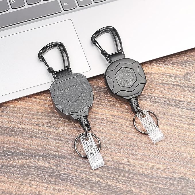 2 Pack Heavy Duty Retractable Badge Reel ID Badge Holder with Breakaway Lanyard Retractable Key Chain Carabiner with ID Cards Holder Cool Tactical ID Holder with Clip