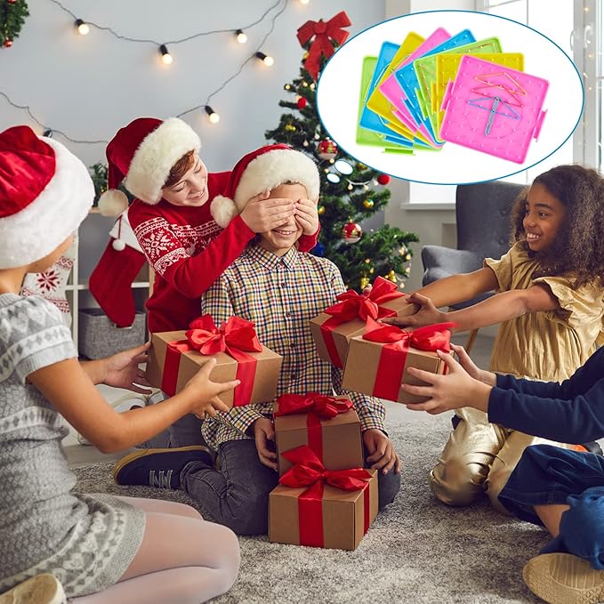 12 Pcs Double Sided Geoboard Mathematical Geoboards with Rubber Bands Math Manipulatives Toy for Geometry, 6.9 x 6.3 Inches