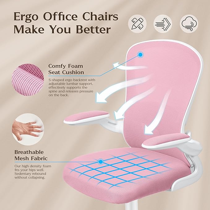 FelixKing Office Chair, Ergonomic Desk Chairs with Wheels Home Mesh Chair Adjustable Lumbar Support and Height, Ergo Chair for Working Gaming Use (Pink)