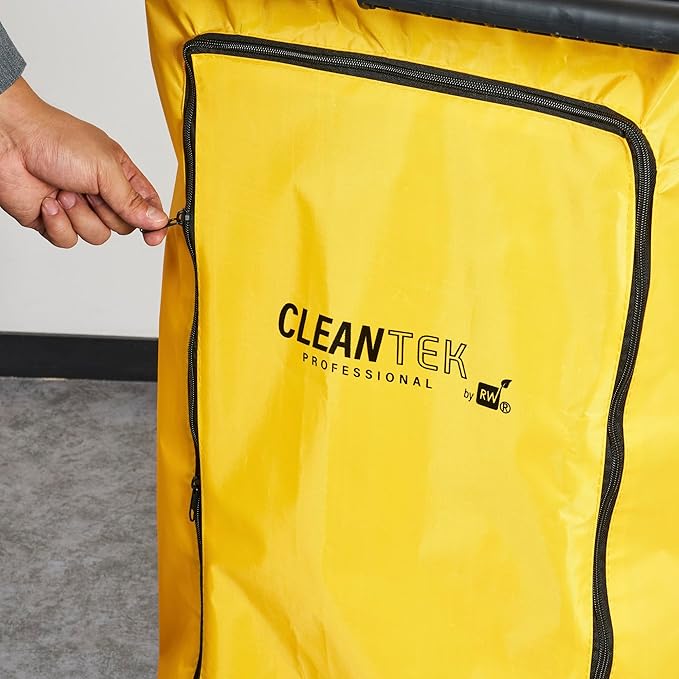Restaurantware-Clean Tek Professional 3-Shelf Janitor Cart with Wheels, 1 Cleaning Trolley with Cover and 21 Gallon Bag - Includes 1 Single Locking Cabinet, Heavy-Duty, Gray Plastic Janitorial Cart