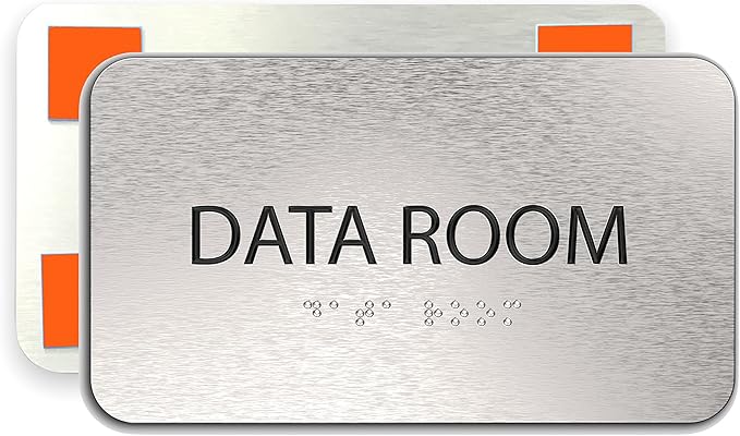 Data Room Sign for Business - Office Signs, Aluminum Brushed Silver, Tamper-Proof, Heavy Duty Mounting Tape, Easy Install, Office Décor, ADA Compliant, Grade 2 Braille (7” W x 4” H) ADASigns.org