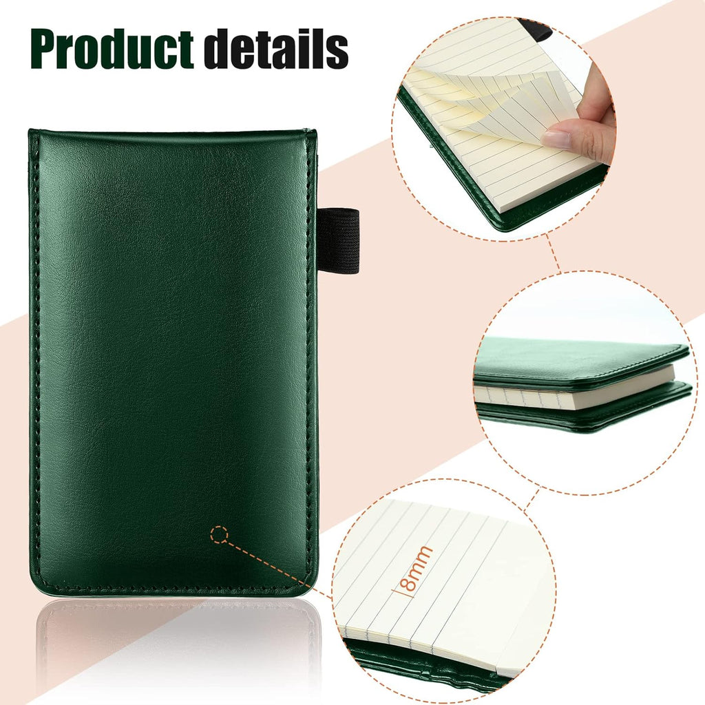 Outus 10 Pcs Pocket Notebook with Pen Set Included Mini Pocket Notepad Holder with 50 Lined Sheets, Metal Pen, 8 Pcs 3 x 5 Inch Memo Book Refills, 30 Lined Paper Per Note Pad (Green)
