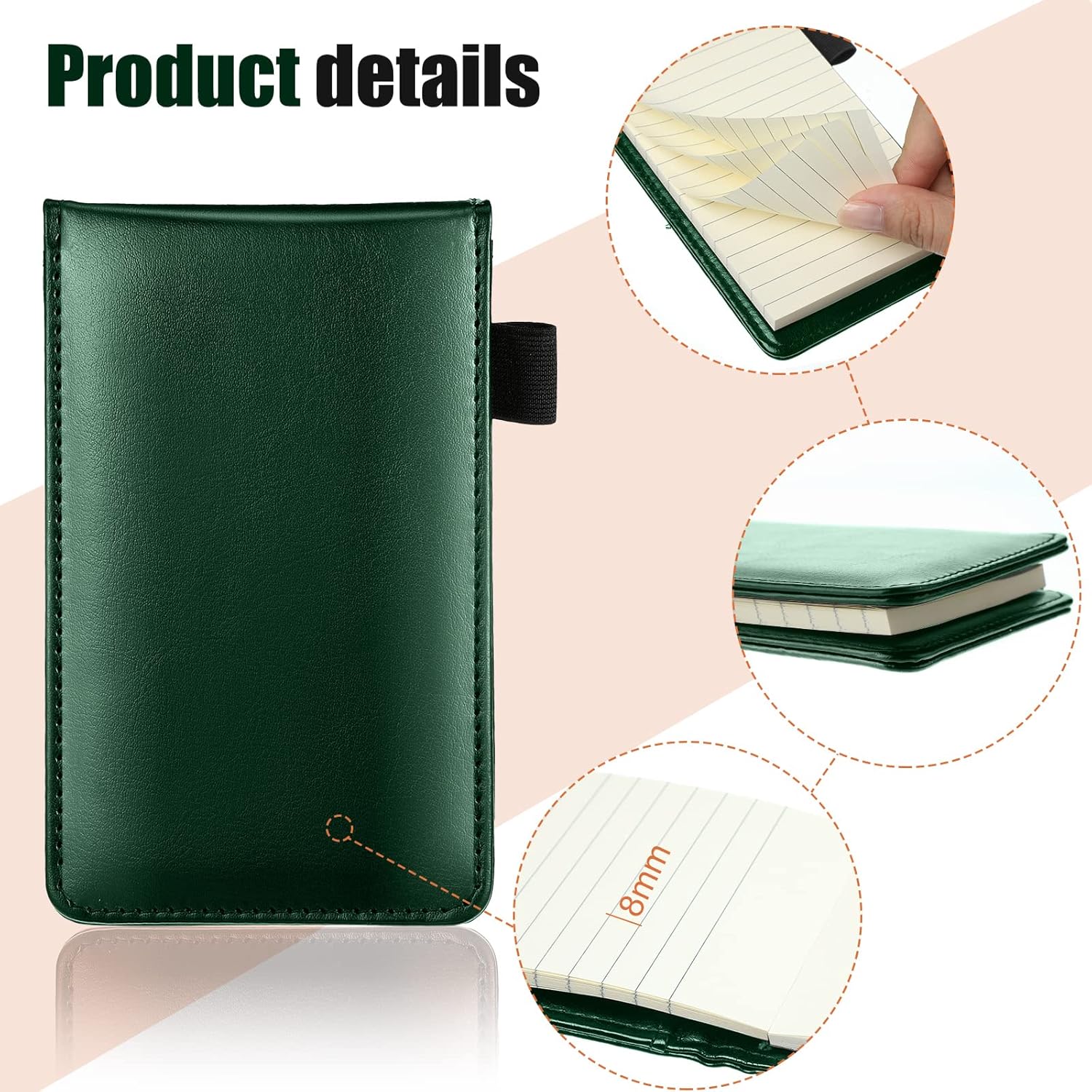 Outus 10 Pcs Pocket Notebook with Pen Set Included Mini Pocket Notepad Holder with 50 Lined Sheets, Metal Pen, 8 Pcs 3 x 5 Inch Memo Book Refills, 30 Lined Paper Per Note Pad (Green)