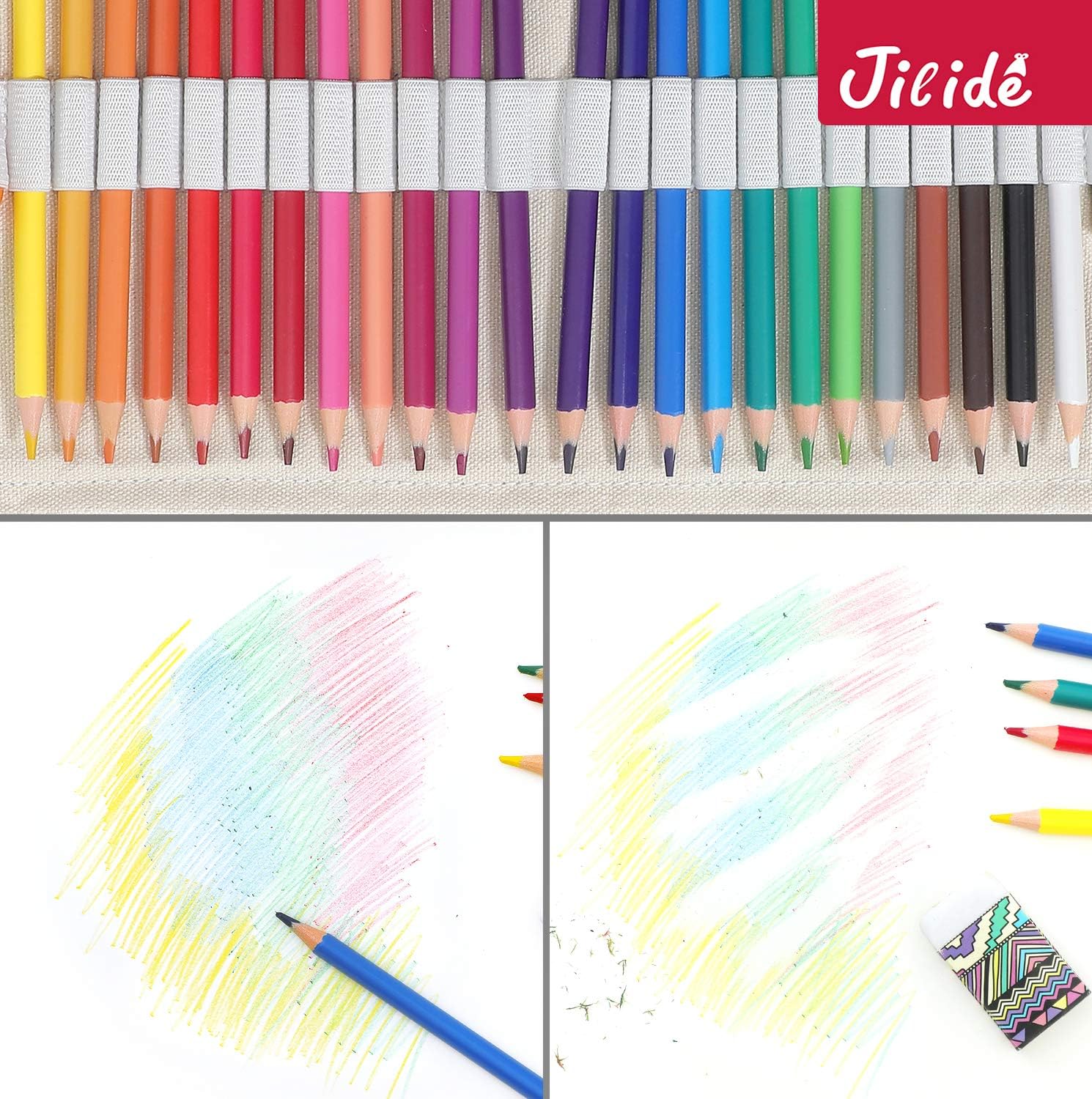 Erasable Colored Pencils Set for Adults and Kids 24 Count Coloring Pencils for Drawing, Sketching, Adult Coloring Books with Eraser, Sharpener, Canvas Pencil Roll Wrap