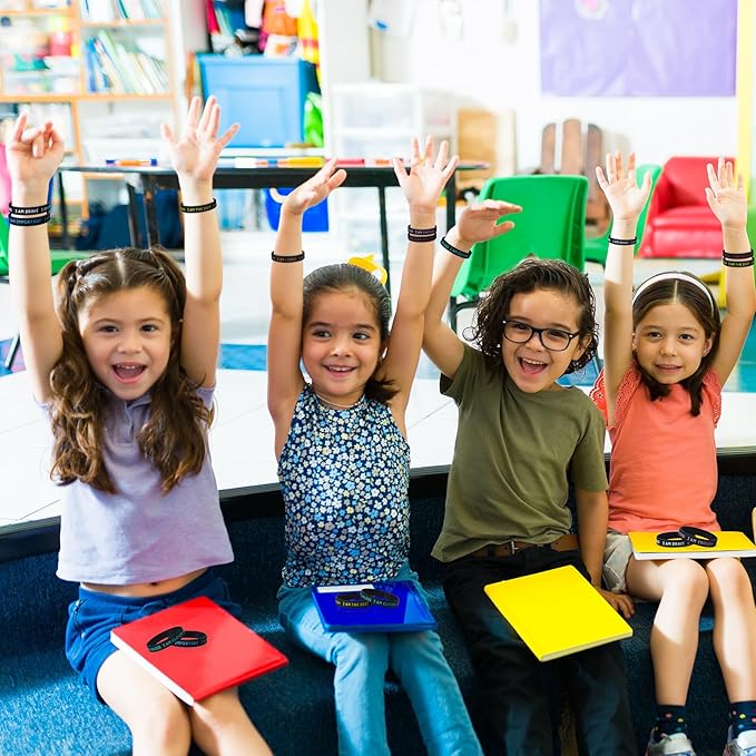 100 Pieces Students Inspirational Silicone Wristbands Motivational Quotes Rubber Bracelets for Kids Students Back to School Gifts (Black)