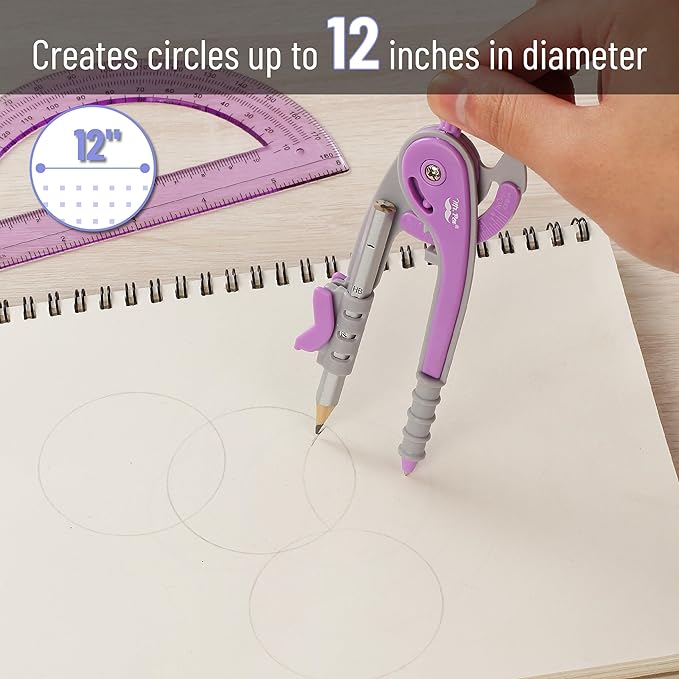 Mr. Pen- Compass and Protractor Set, Purple, Compass Geometry Tool, Protractor and Compass Set, Compass Drawing Tool, Drawing Compass, Protractor Set, Geometry Compass, Math Compass for Geometry