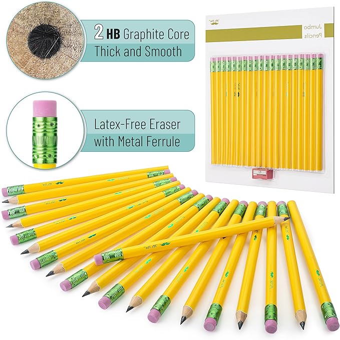 Mr. Pen- Jumbo Pencils, 20 Pencils with 1 Sharpener, Fat Pencils for Kids Ages 2-4, Kindergarten Pencils, Thick Pencils for Kids Aes 4-8, Preschool Pencils, Big Pencils for Preschoolers, Large Pencil
