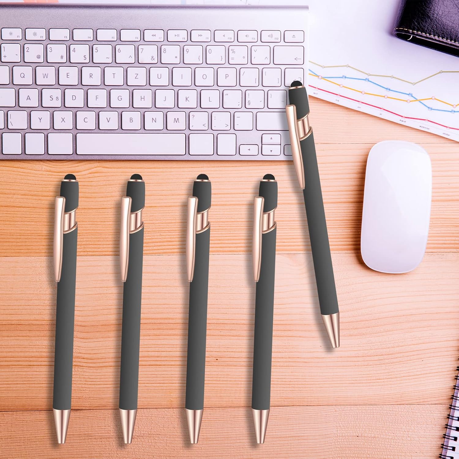 36 Pcs Blue Ink Ballpoint Pen with Stylus 2 in 1 Ballpoint Pen for Touch Screens School Office Coworkers (Gray Rose Gold)