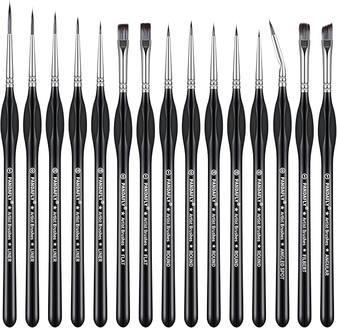 PANDAFLY Detail Paint Brushes Set, 15pcs Miniature Brushes for Fine Detailing & Art Painting - Acrylic, Oil, Watercolors & Paint by Number, Models, Face, Nail, Craft, Warhammer 40k