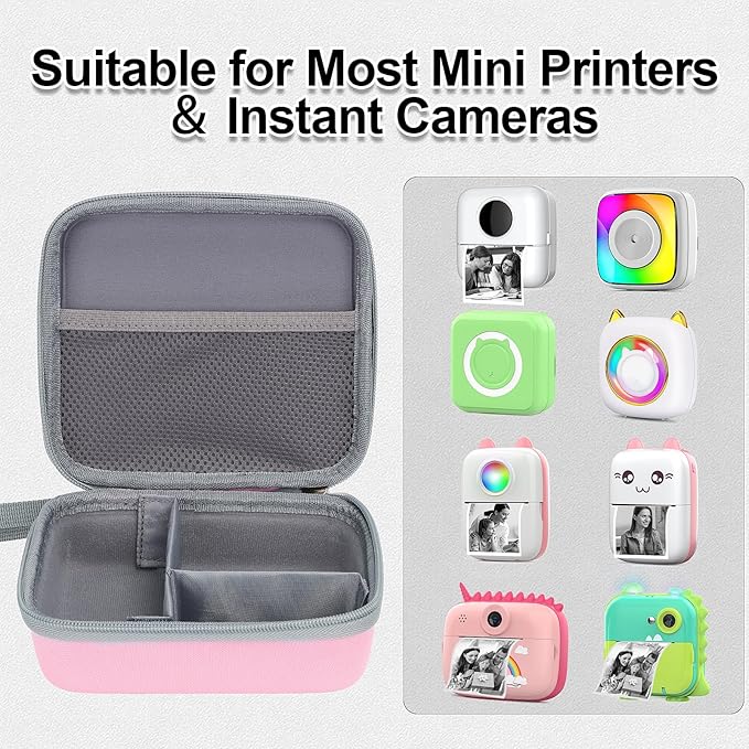 HBCX Mini Printer Case,Hard Protective Box,Portable High-capacity Travel Carrying Case,Suitable for Thermal Inkless Sticker Photo Printer,Label Marker,Instant Print Camera(Only Pink Case)