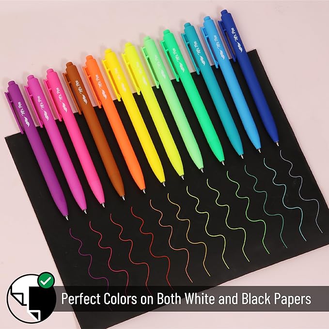 Mr. Pen- Retractable Gel Pens, 12 Pack, Bright Color Ink Gel Pens, Gel Pens Fine Point 0.7mm, Retractable Pens, Cute Pens, Gel Ink Pens, Aesthetic Pens for Journaling Fine Tip Pens