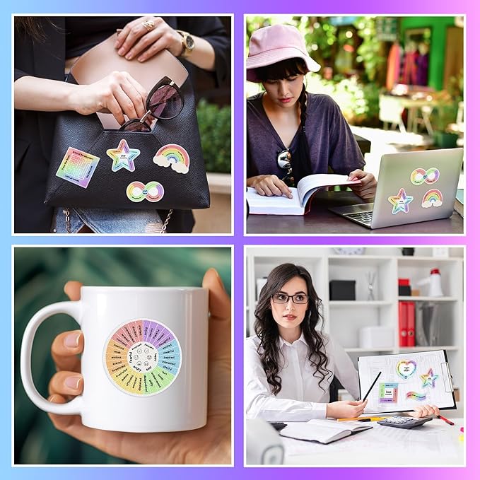 Libima 72 Pieces Anxiety Sensory Stickers Anxiety Textured Stickers Fidget Stickers Mindfulness Sticker School Counselor Supplies Adult Sensory Items Anxiety Relief, 9 Styles(Rainbow Color)