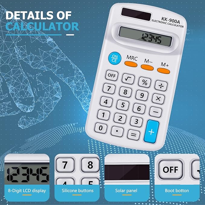 18 Pack Pocket Size Calculators Bulk 8 Digit Display Basic Calculator for Students Small Calculators Solar Battery Dual Power Calculator for School