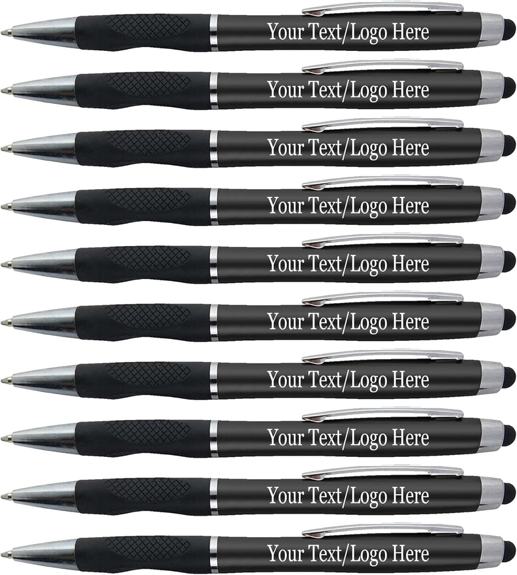 Personalized Stylus Pens With your Custom Logo or Text-300 Pack Bulk-for Businesses, Parties, and Events, 2 in 1 Ballpoint Pen + Capacitive Stylus for Touchscreen Devices, Black Barrel,Blue Ink