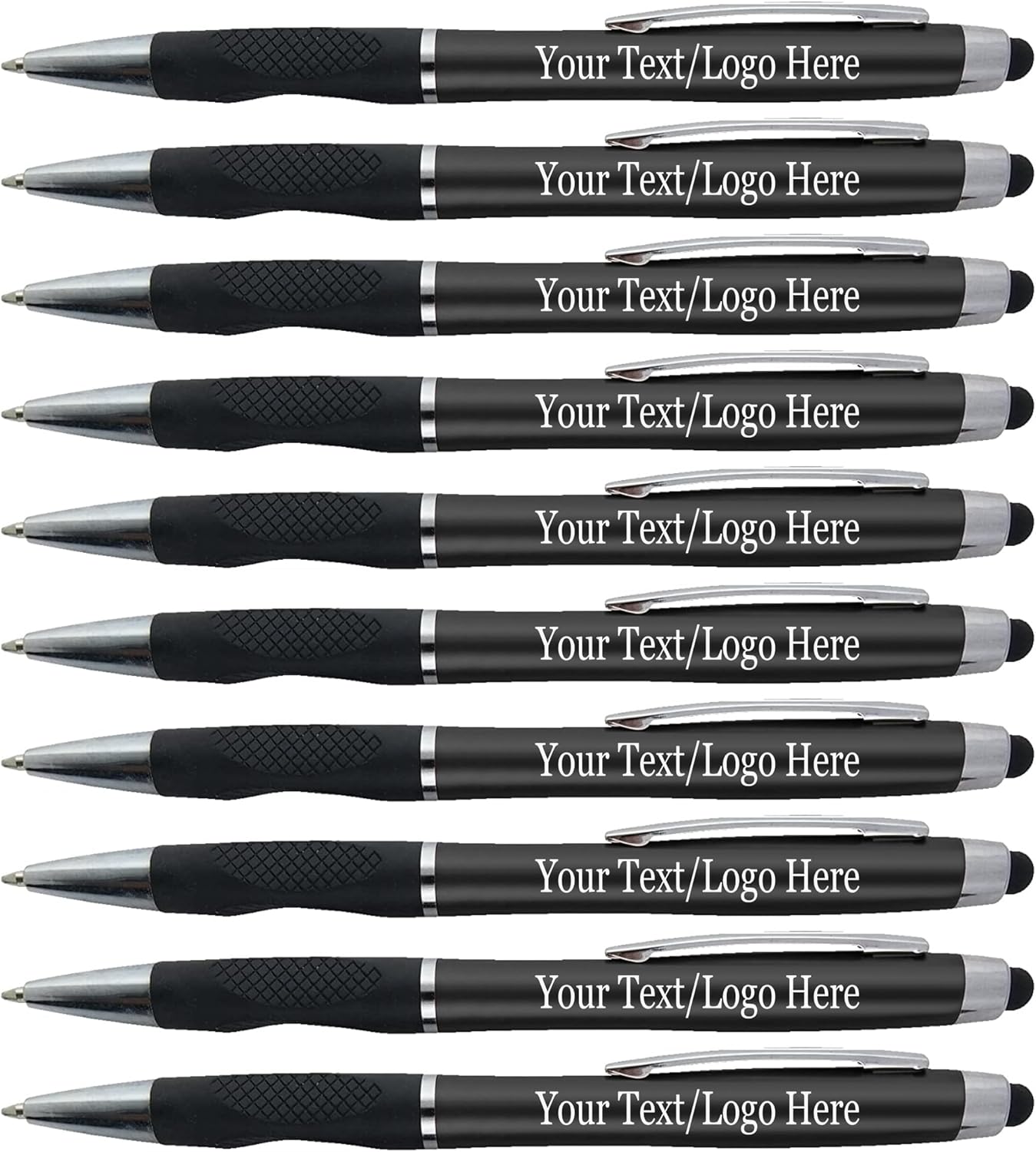 Personalized Stylus Pens With your Custom Logo or Text-300 Pack Bulk-for Businesses, Parties, and Events, 2 in 1 Ballpoint Pen + Capacitive Stylus for Touchscreen Devices, Black Barrel,Blue Ink