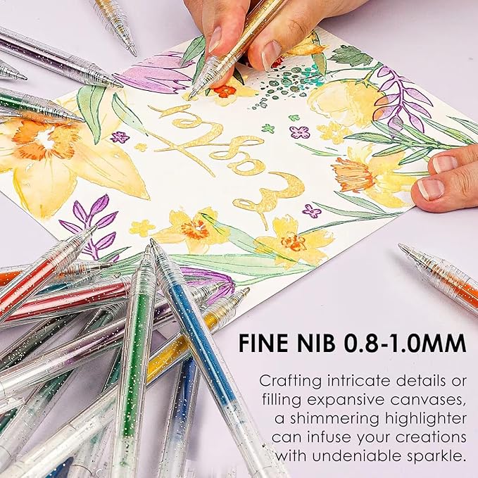 Grabie glitter gel pens 18 Colors,Metallic Vibrant Sparkle gel pens for coloring,Retractable Sparkle glitter markers,glitter pens for adults,colored gel pens for Adult Coloring Books and Drawing