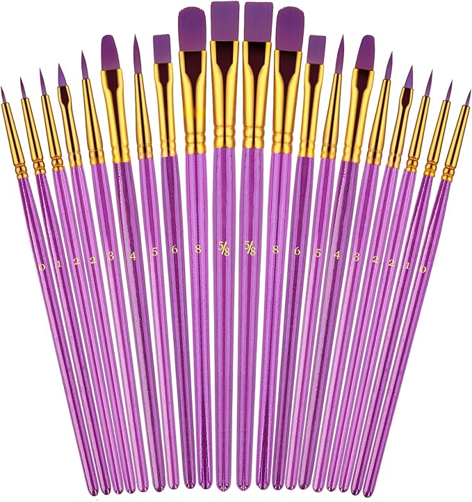 Paint Brushes Set, 2Pack 20 Pcs Paint Brushes for Acrylic Painting, Oil Watercolor Acrylic Paint Brush, Artist Paintbrushes for Body Face Rock Canvas, Kids Adult Drawing Arts Crafts Supplies, Purple