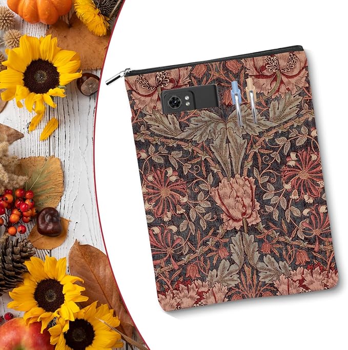 Vintage Flower Book Sleeve Book Lovers Gifts Autumn Style Waterproof Book Cover Book Accessories Book Covers for Paperbacks Book Pouch Book Protector with Front Pocket for Women Girls Readers Coworker