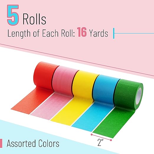 Mr. Pen- Colored Masking Tape, 16 Yards Per Roll, 2 Inch Wide, 5 Rolls, Colored Painters Tape, Paper Tape, Colored Tape Rolls, Craft Tape, Art Tape, Labeling Tape, Colorful Masking Tape