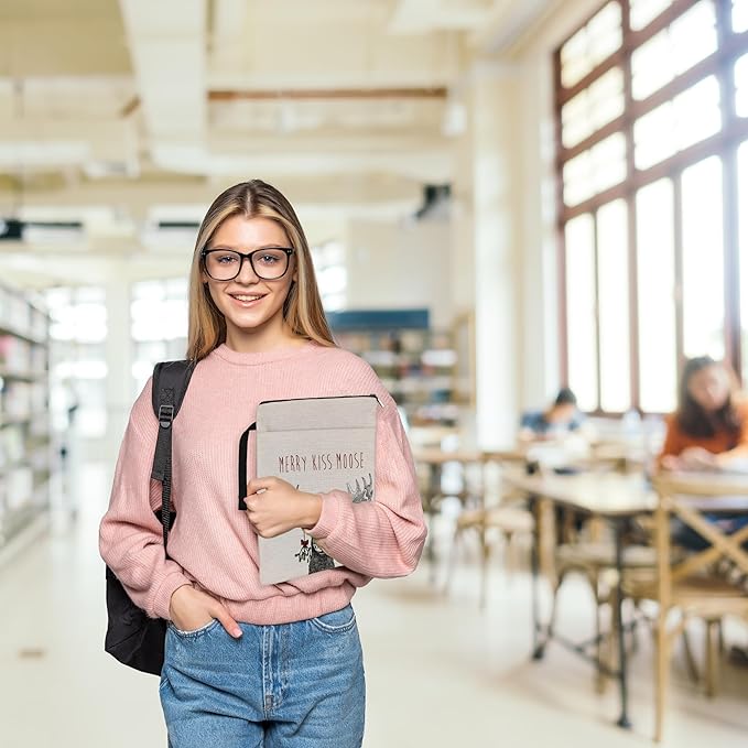 Christmas Book Sleeve,Merry Kiss Moose Christmas Xmas Book Sleeve Book Covers Book Protector Pouch with Zipper,Book Sleeve Gifts for Book Lovers Readers,Book Cover for Paperback 9.4x12.1 Inch