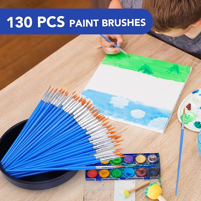 AROIC Small Paint Brushes Bulk,130pcs Nylon Hair Round Detail Brushes for Classroom Model Oil Watercolor Face Acrylic Painting,Acrylic Paint Brushes Professional Artist and Kids Painting Kits
