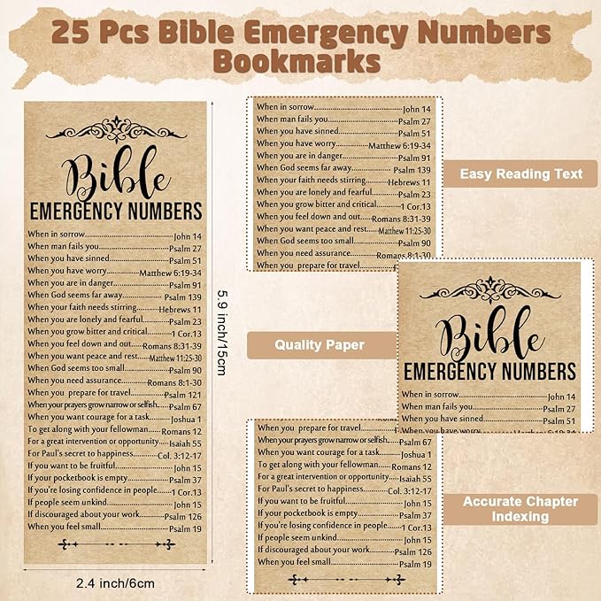 25 Sets Christmas Christian Church Gifts Bulk Bible Verse Plastic Gel Pen Religious Silicone Keychains Scripture Bookmark 2''x 6'' Emergency Numbers Bible Bookmarks Gift Pastor (Wood Color)