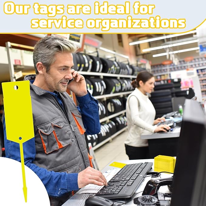 Lewtemi 1000 Pieces Self Lock Arrow ID Key Tags Car Parts Tags Key Ring Repair Labels for Office Automotive Shop Supplies(6'' X 1 2/5'',Yellow)