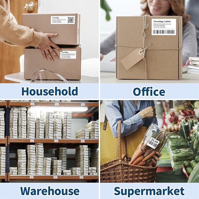 Tacnology 12 Rolls 2" X 1" Direct Thermal Labels - Perforated Barcode Replacement Labels - Compatible with Rollo & Zebra Desktop Printers - FBA Adhesive Address Shipping Labels- 1300 Labels/Roll