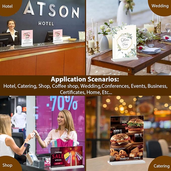 newnewshow Acrylic Sign Holder 5.5x8.5 Inch 3 Pack Vertical T Shape Double-Sided Desktop Display Holder. (Optional 8.5x11 8.5x5.5 5x7 Horizontal and Vertical)