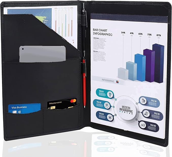 Succor Genuine Leather Business Portfolio Organizer-Professional Padfolio-Leather Binder-Document Holder-Resume Folder-A4 PAD Folio for Men and Women-13”x10”-Black