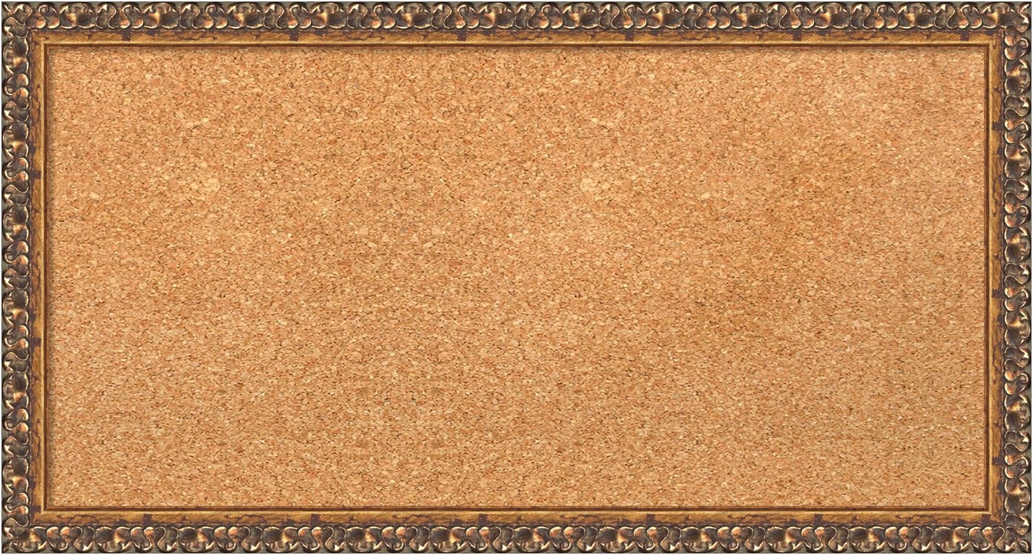 Amanti Art Natural Cork Board for Wall, 14x26 Vision Board with Bronze Frame, Small Corkboard Office Decor for Home Organization, Traditional Corkboard Pinboard to Display Items for Home Organization