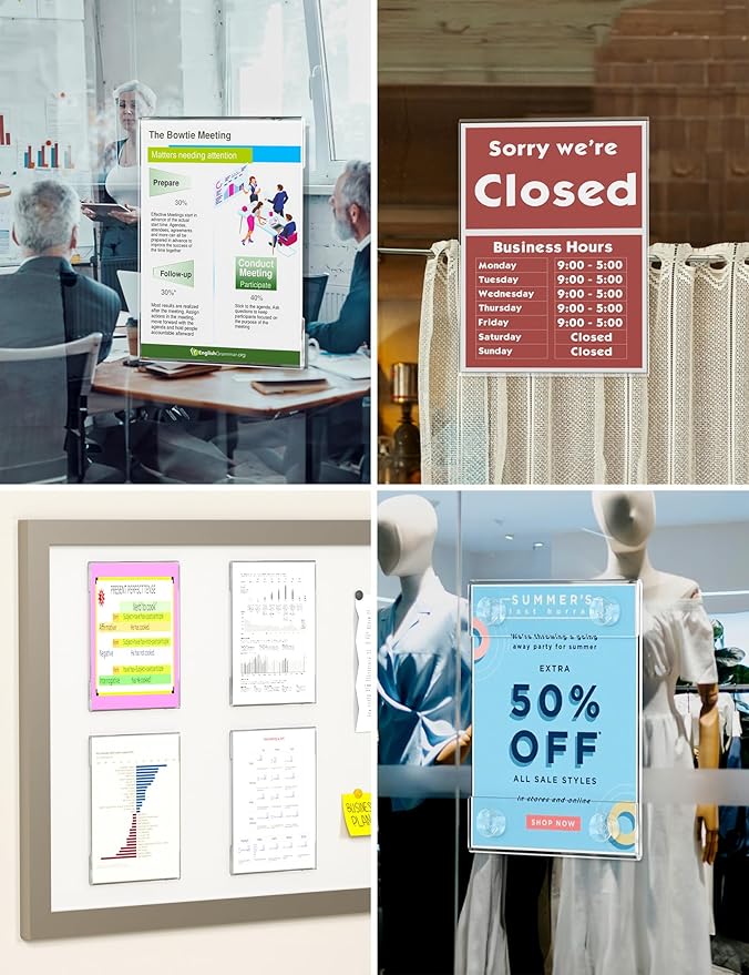 NIUBEE Acrylic Window Sign Holder with Suction Cup 8.5 X 11, Clear Acrylic Frames Glass Door Wall Mount Advertising Signage Sign Holder for Mall, Office, Home, Store, Restaurant(6 Pack)