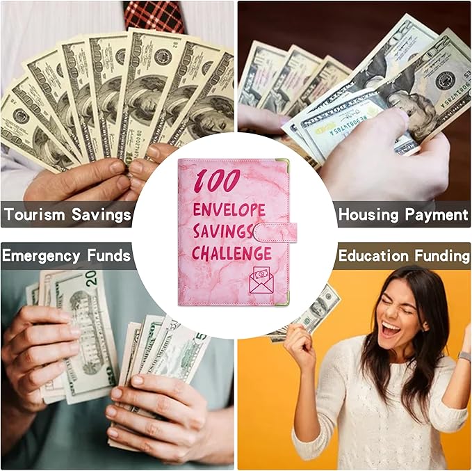 100 Envelopes Challenge Binder Savings Challenges Book, A5 Money Saving Planner Cash Envelope Budget Binder with Erasable Pen, Easy and Fun Way to Save $5,050, 10,000 and $500 (Marble Pink)