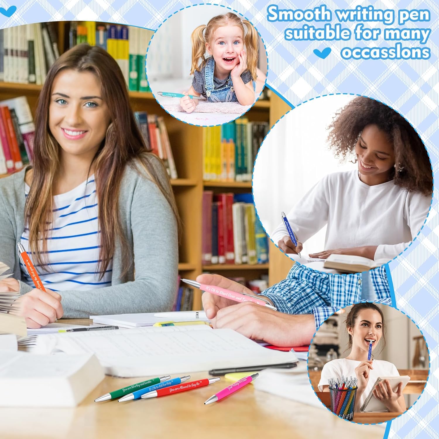 Yeaqee 100 Pcs Inspirational Pens Employee Appreciation Back to School Gifts Motivational Thank You Metal Greeting Quote Ballpoint Pen for Coworker Teacher(Multicolored,Mental Health Reminders)