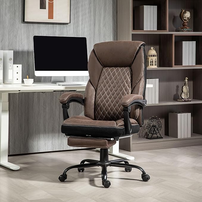 HOMCOM Executive Office Chair with Foot Rest, Ergonomic Desk Chair, Reclining Swivel Chair with High Back and Adjustable Height, Dark Brown